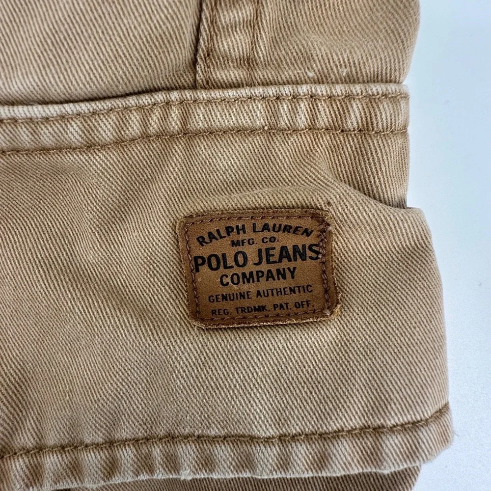VTG Polo Jeans Co Ralph Lauren Mens 33‎ Tan Military Cargo Shorts 67th Reg RL Co